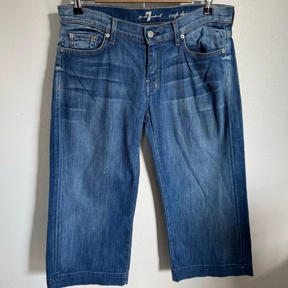 7 Seven For All Mankind Crop Dojo Jeans Size 32 Dark Wash Y2K Capri - Picture 2 of 10